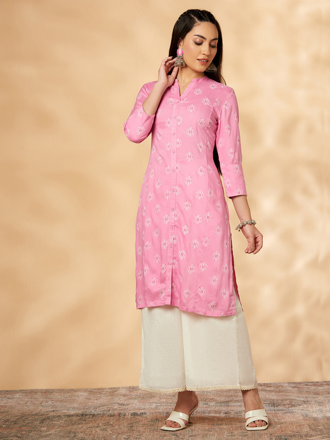 Printed Straight Pink Kurta