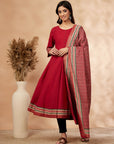 Red Lightly Embellished Anarkali Kurta Set