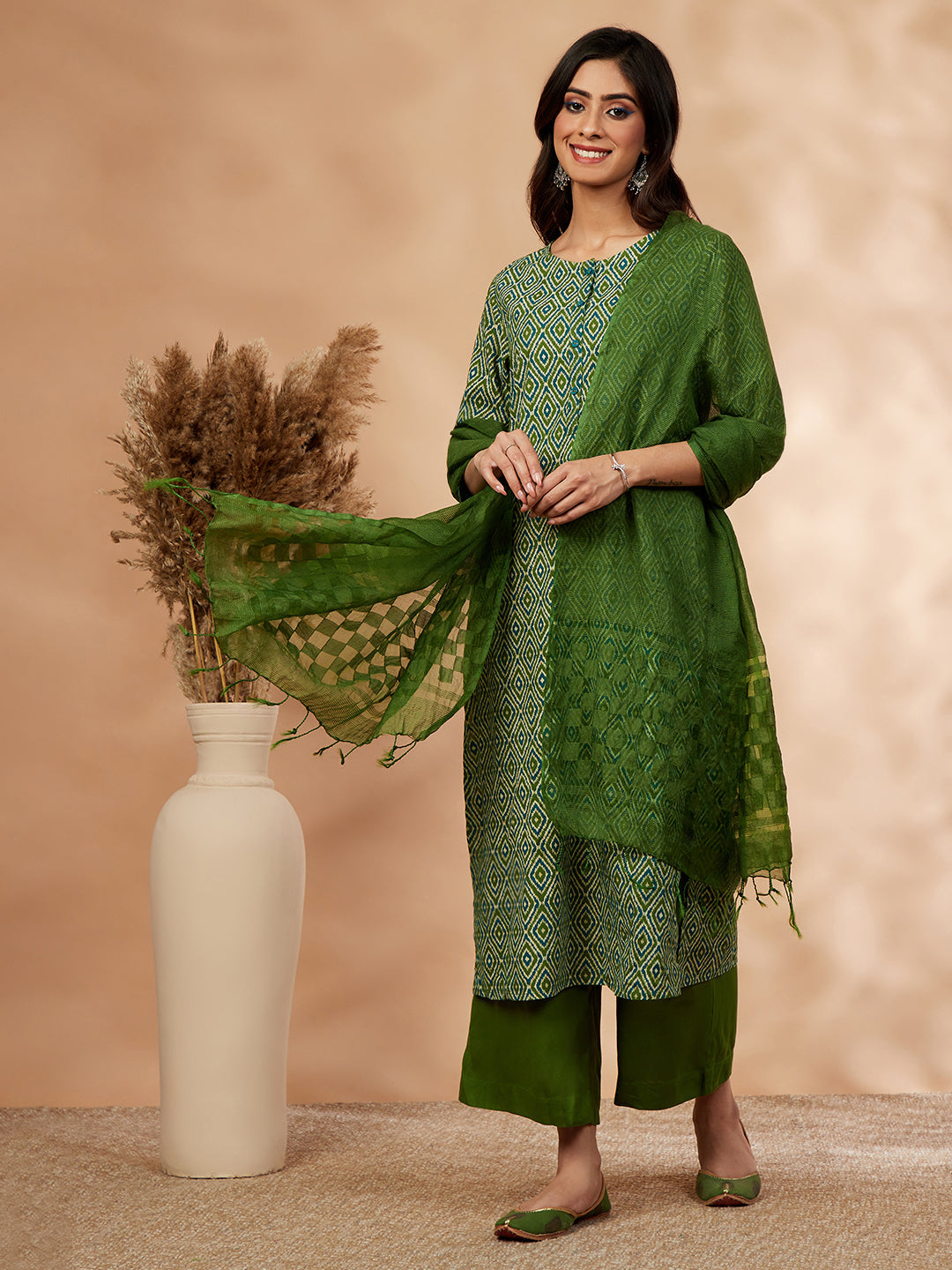 Printed Green Kurta Set