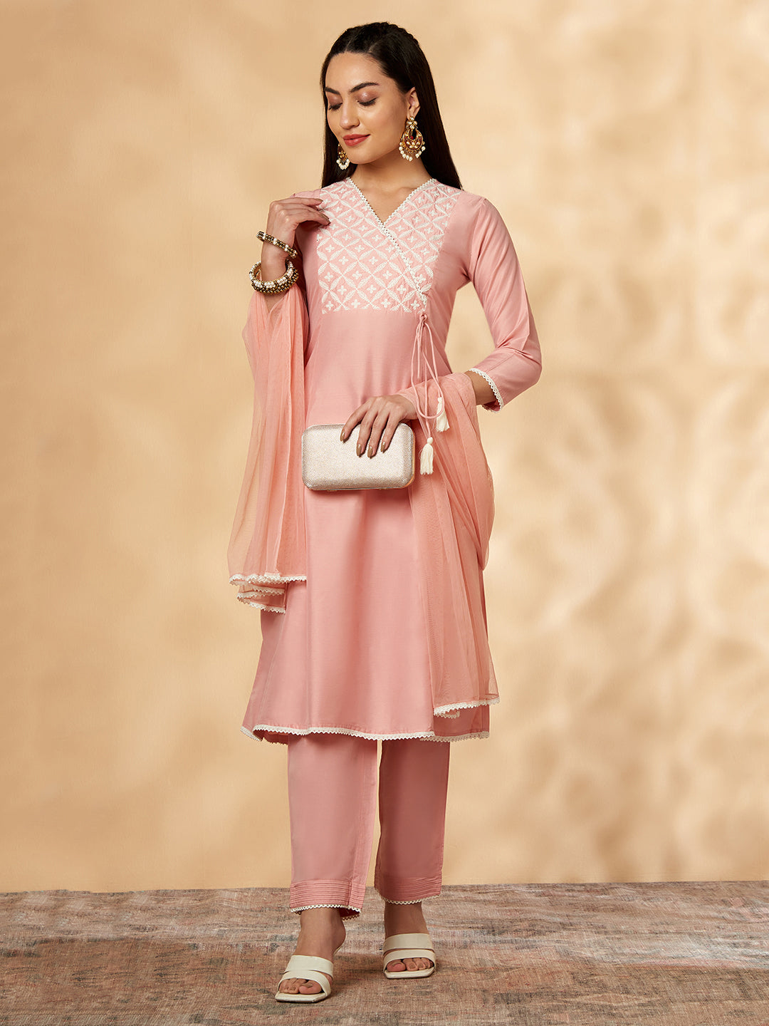 Light Pink Embellished A-Line Kurta Set