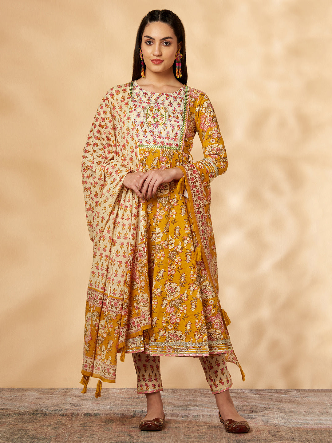 Mustard Printed Kurta Set