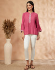 Solid Rose Pink  Gathered Top