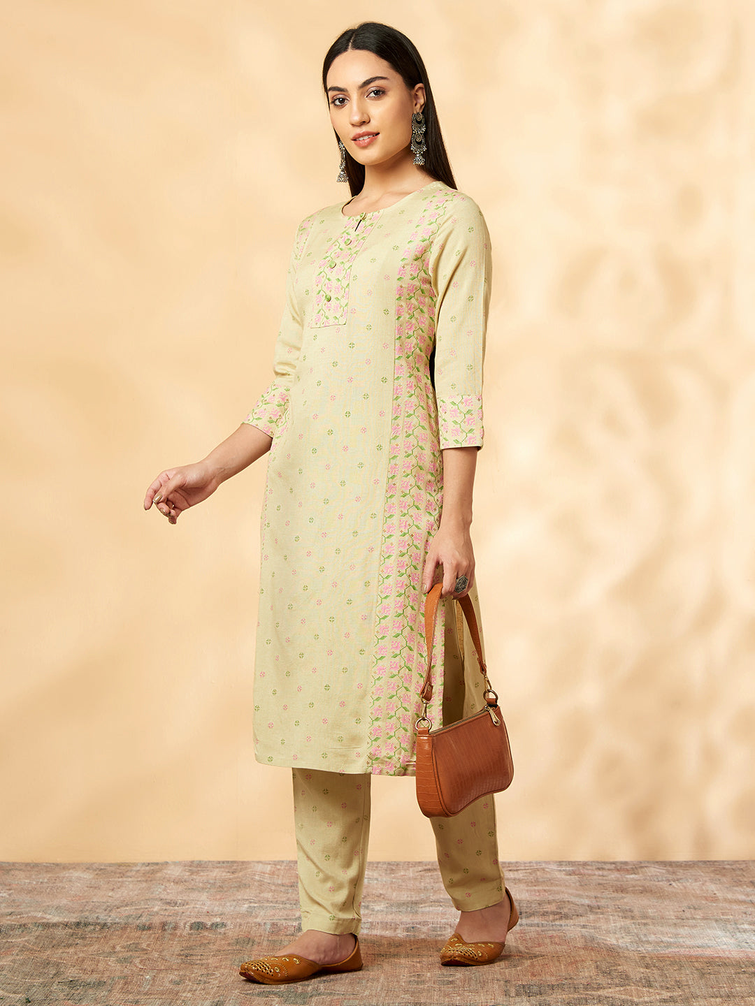 Beige Printed Kurta  Set