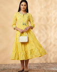 Yellow Printed Tiered Dress