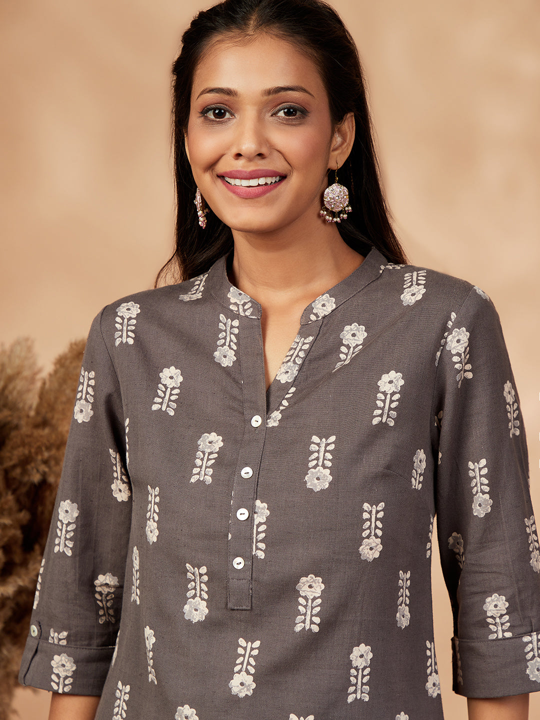 Printed Grey Straight Kurta