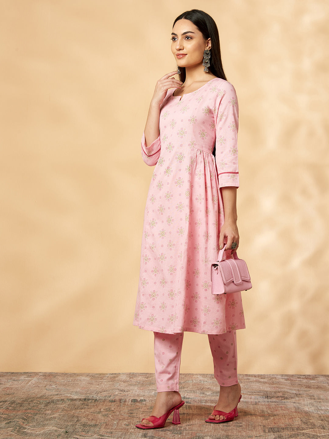 Pink Printed Kurta Set