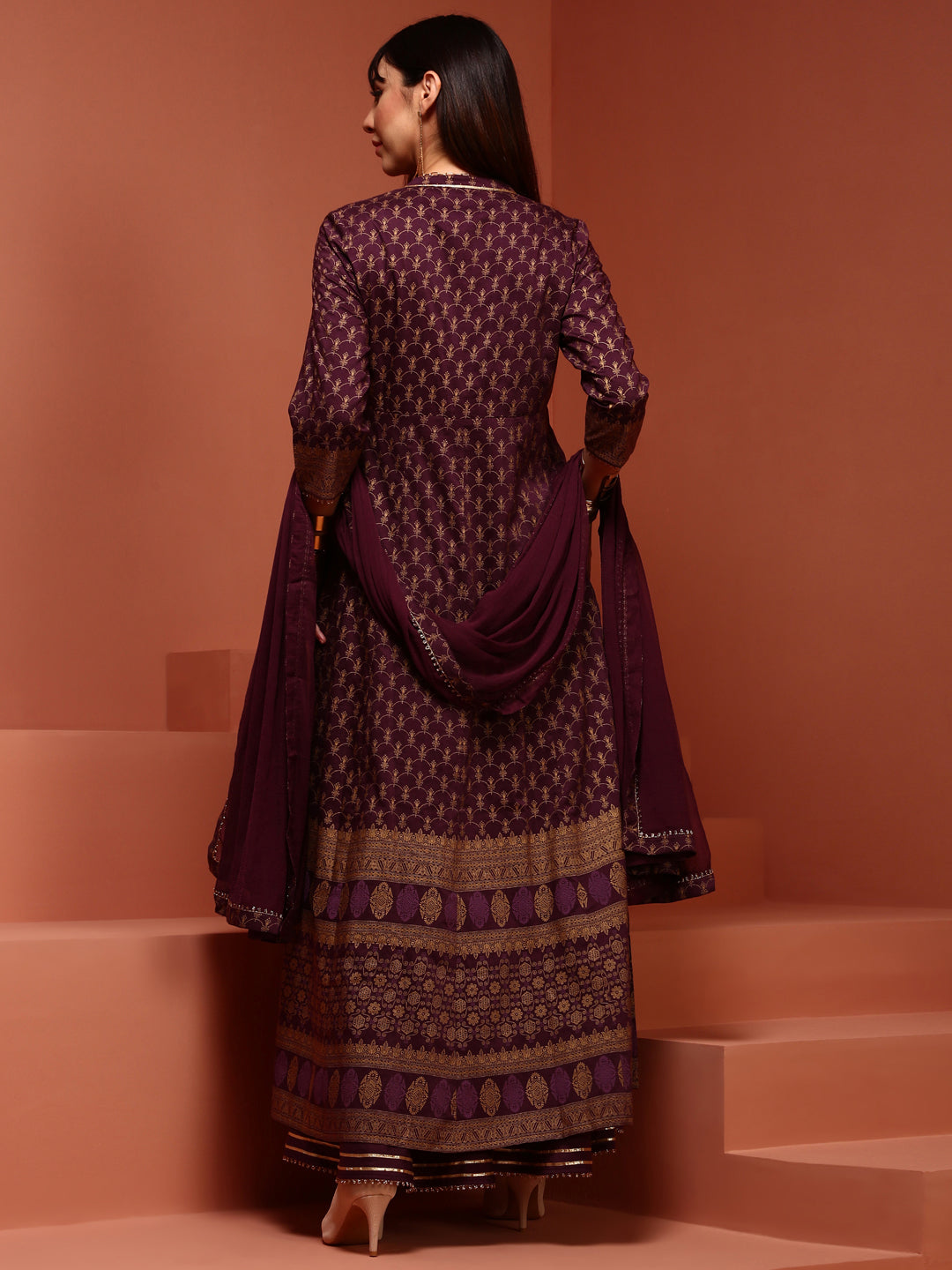 Kalidar Purple Printed Kurta Set