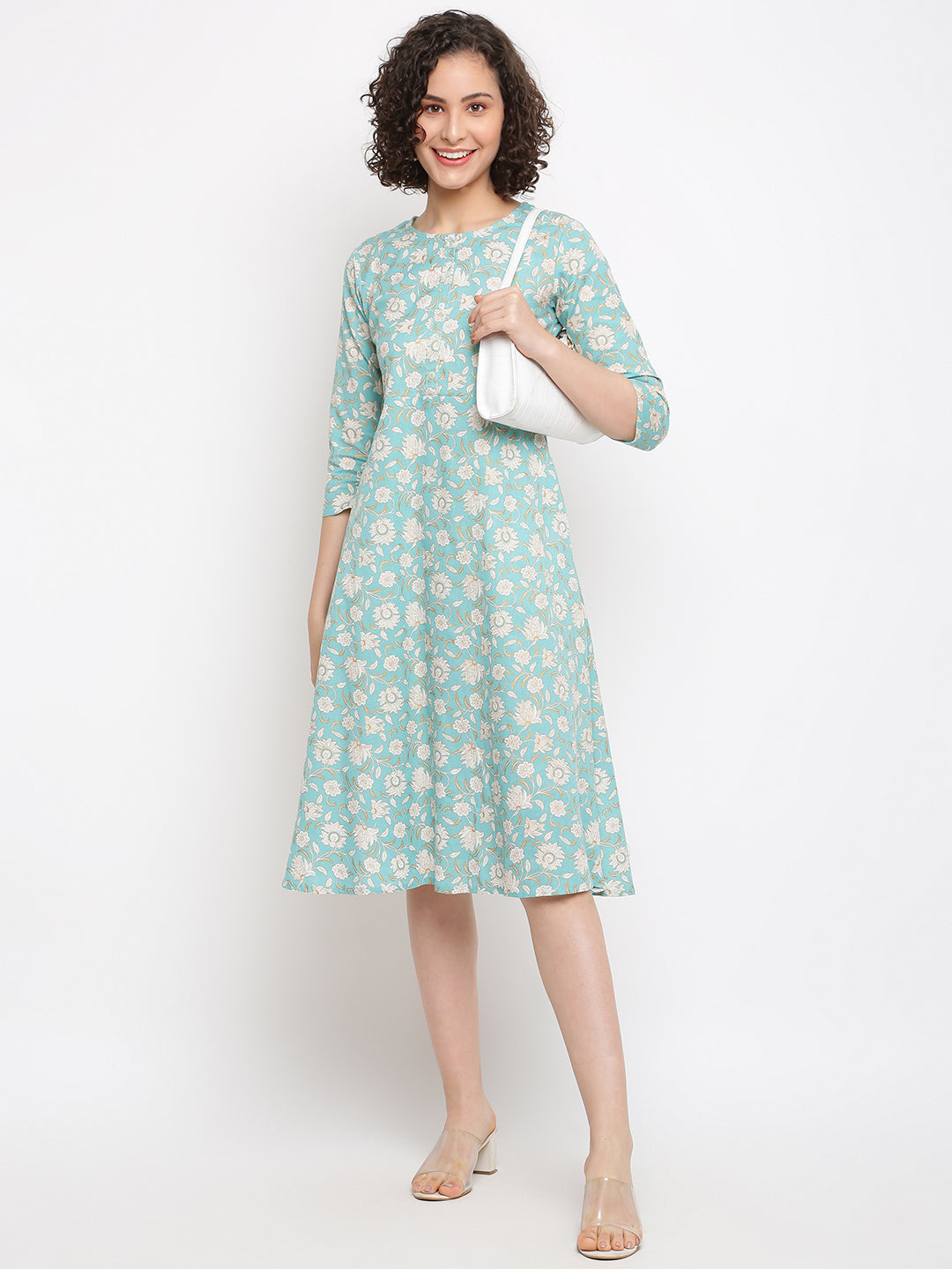 Block Floral Blue Dress