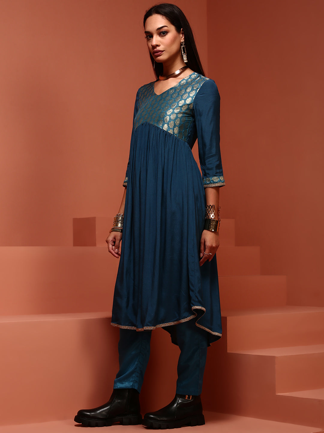 Teal Shantoon Gathered Kurta