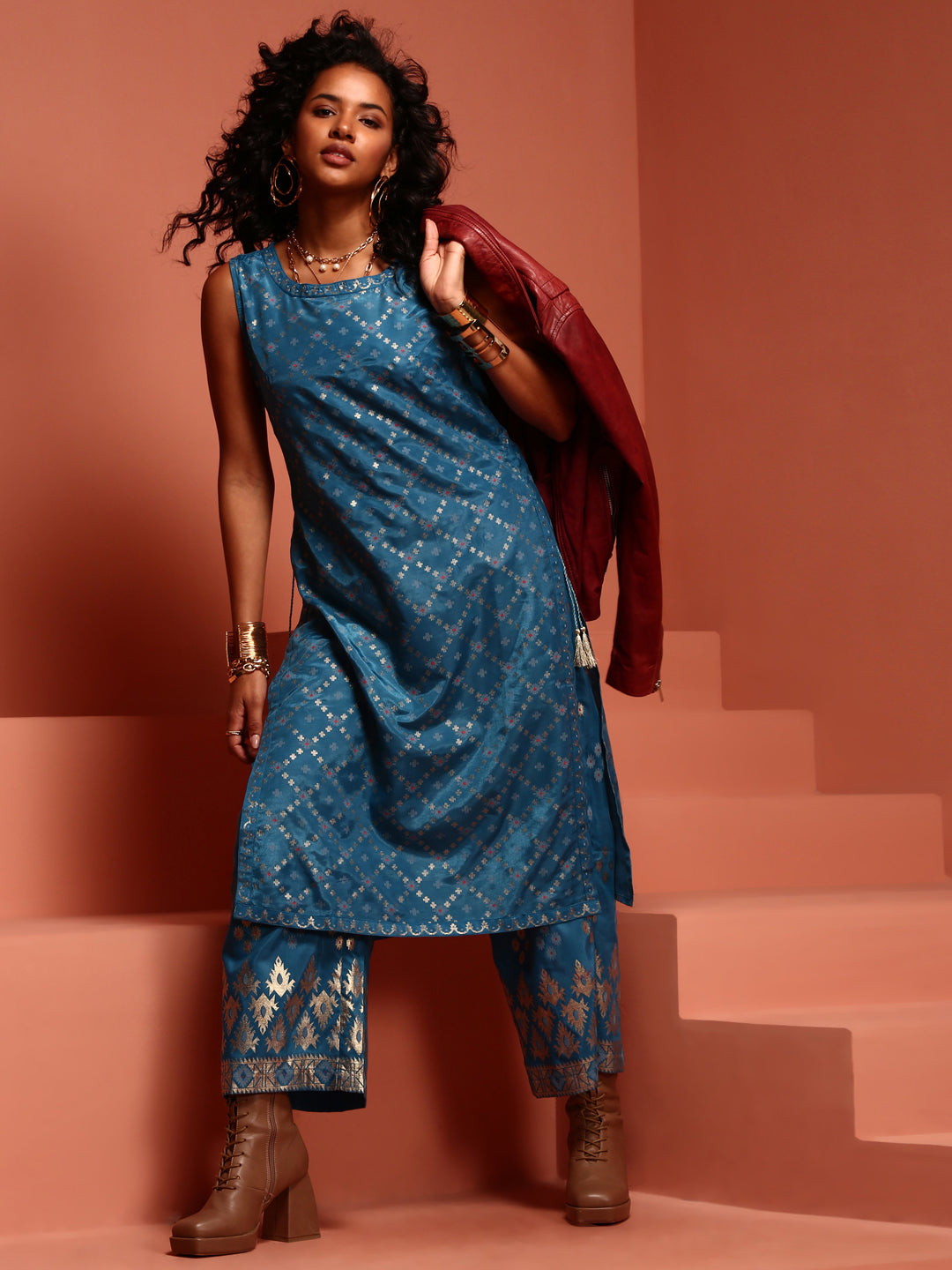 Blue Printed Shantoon Kurta Set