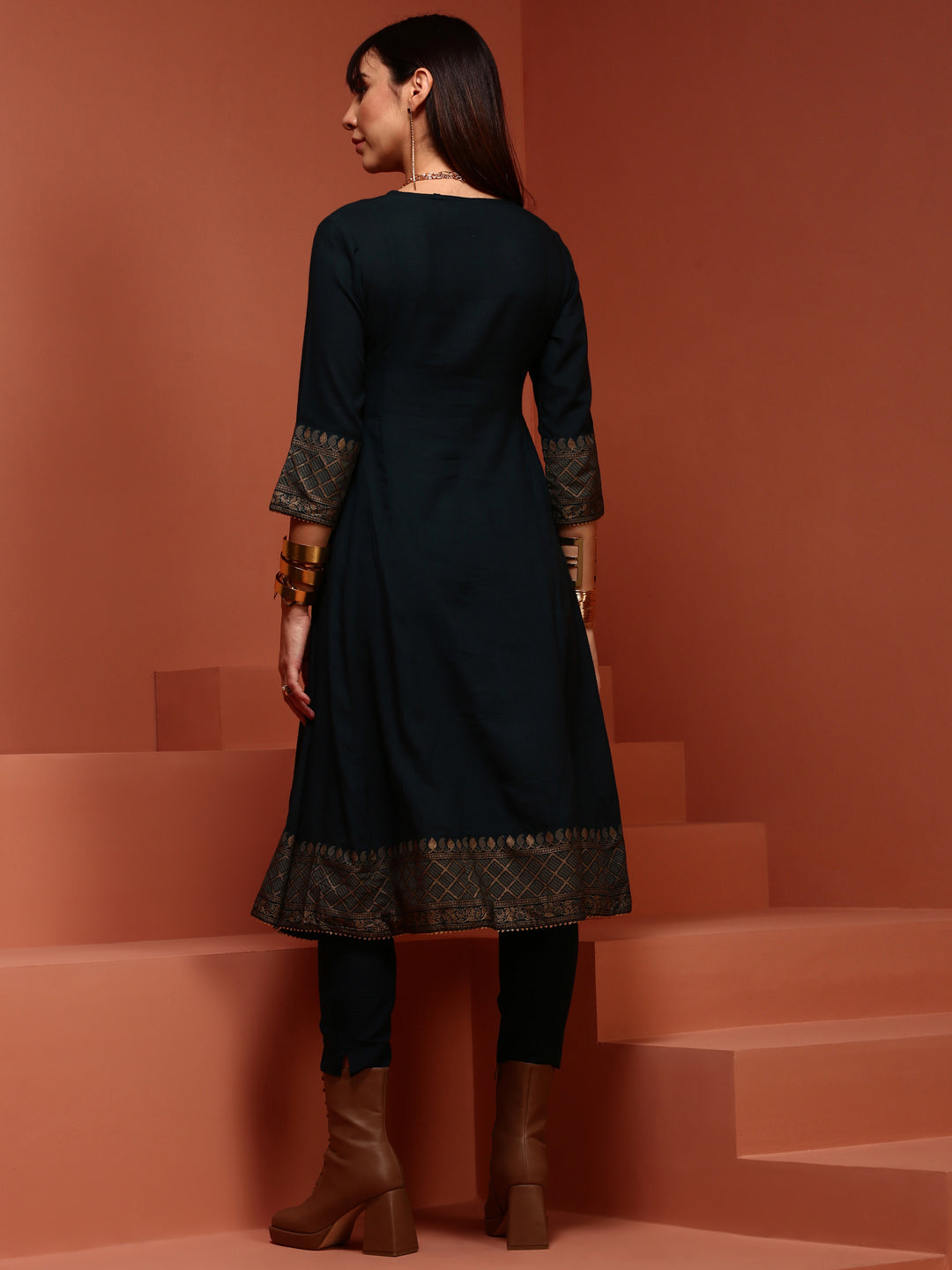 Teal Kalidar Solid A-line Kurta