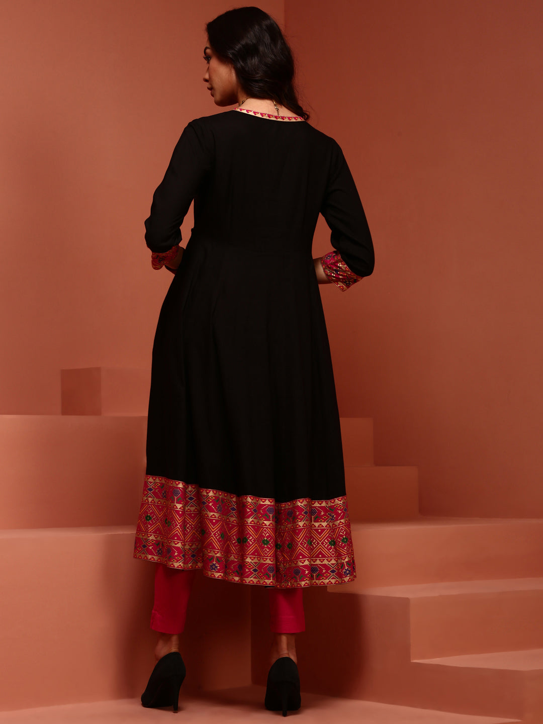 Solid Black A-line Kalidar Kurta