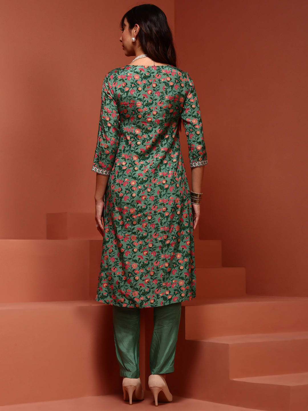 Mint Printed A-line Kurta Set