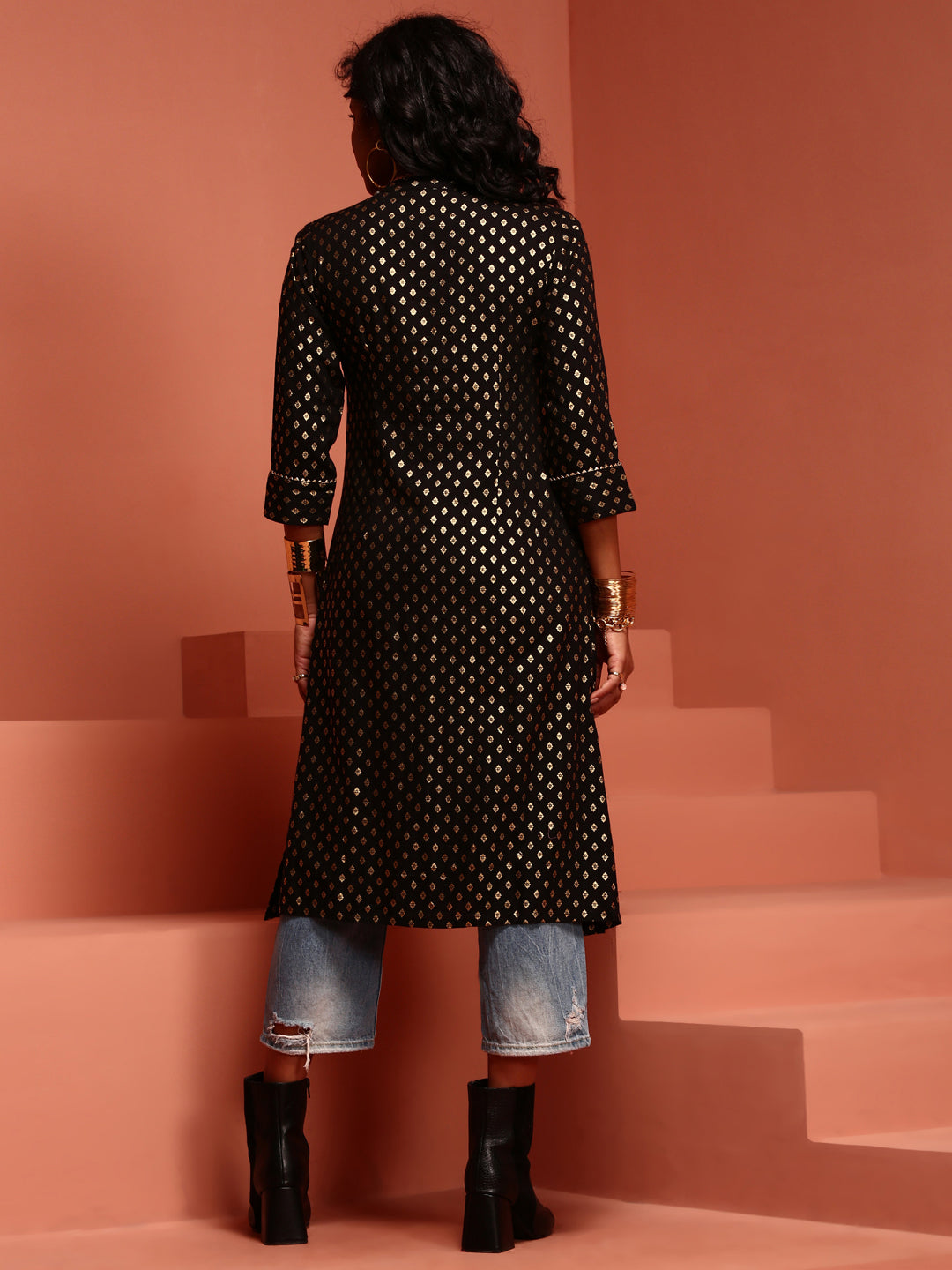 Black Printed Asymmetric Kurta