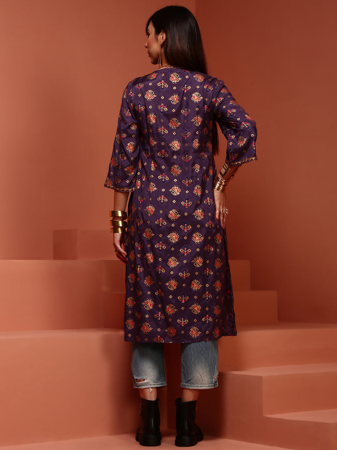 Violet Printed Straight Kurta