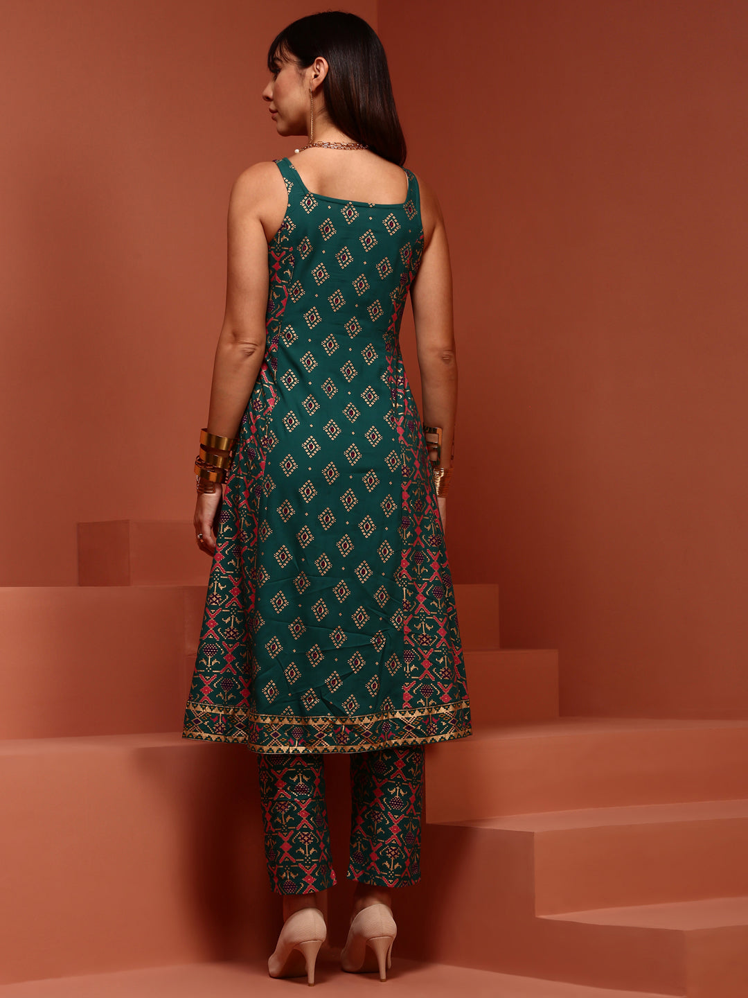 Green A-line Printed Kurta Set