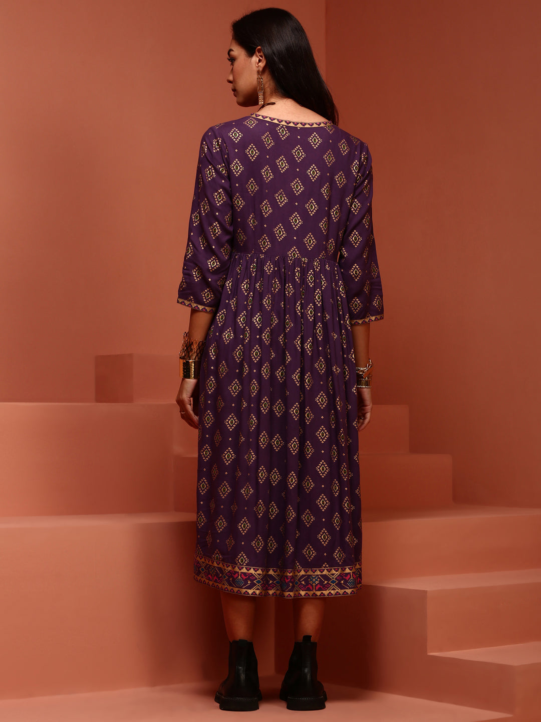 Violet Printed Gathered Kurta