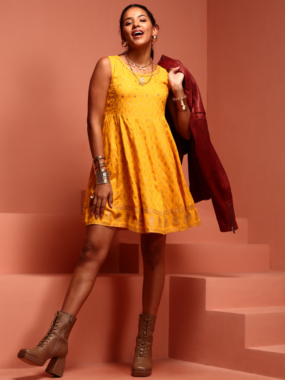 Yellow Kalidar Printed Tunic Top