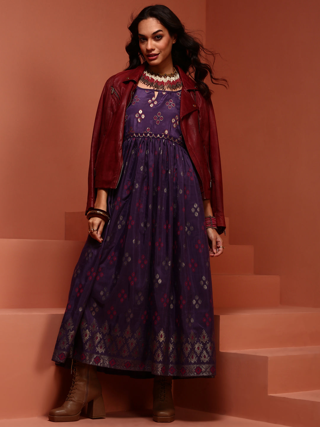 Violet Printed Gathered Dress