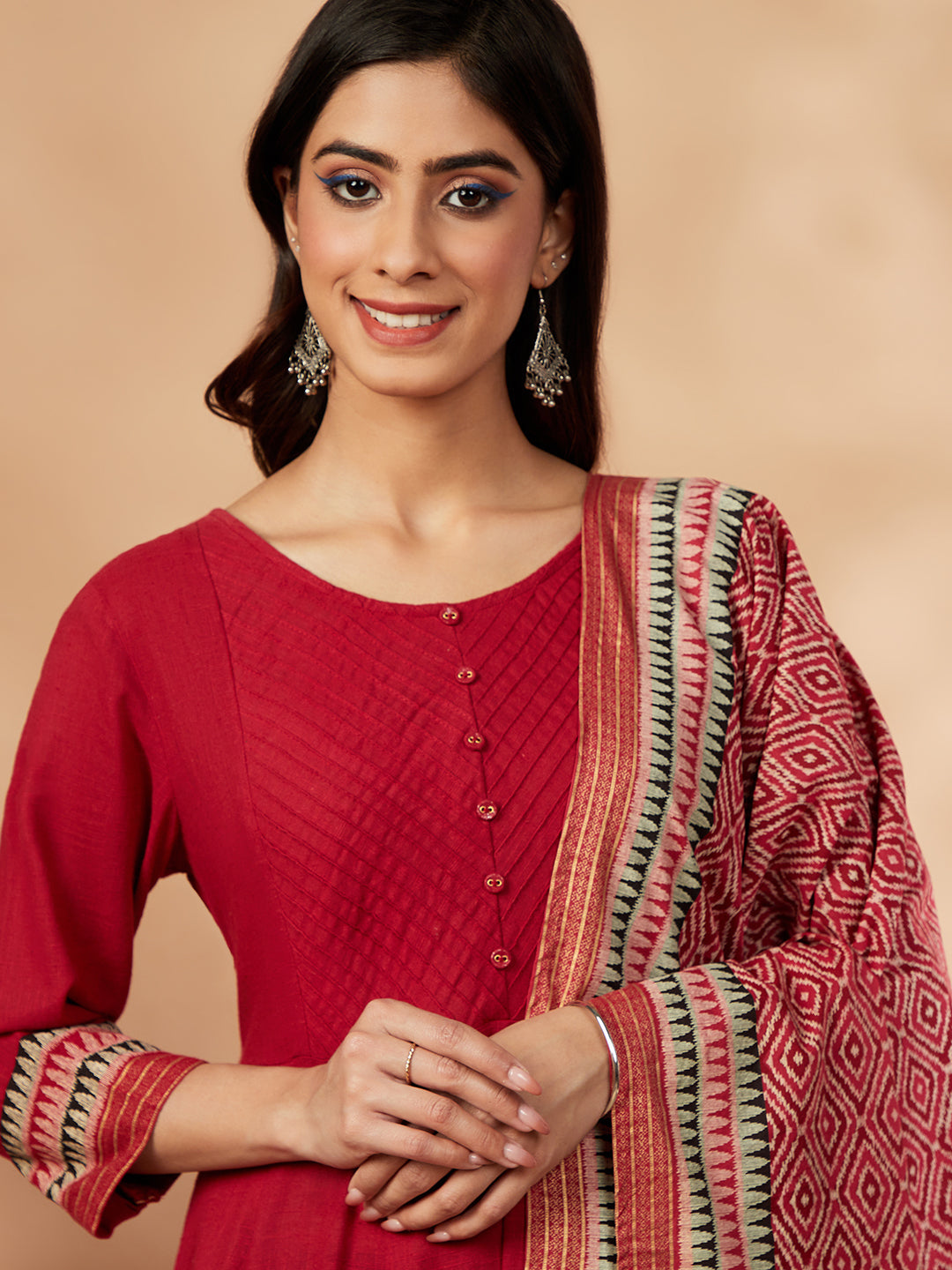 Red Lightly Embellished Anarkali Kurta Set