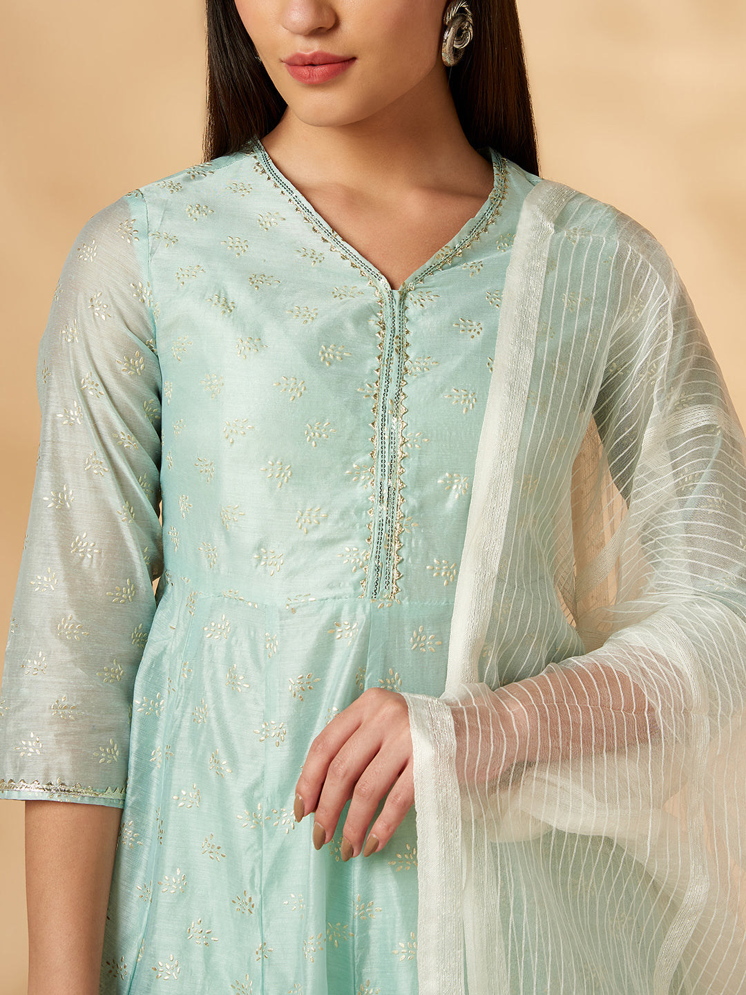 Green Printed Kalidar Kurta Set