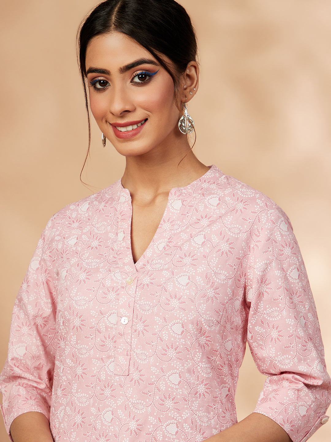 Printed Light Pink Straight Kurta