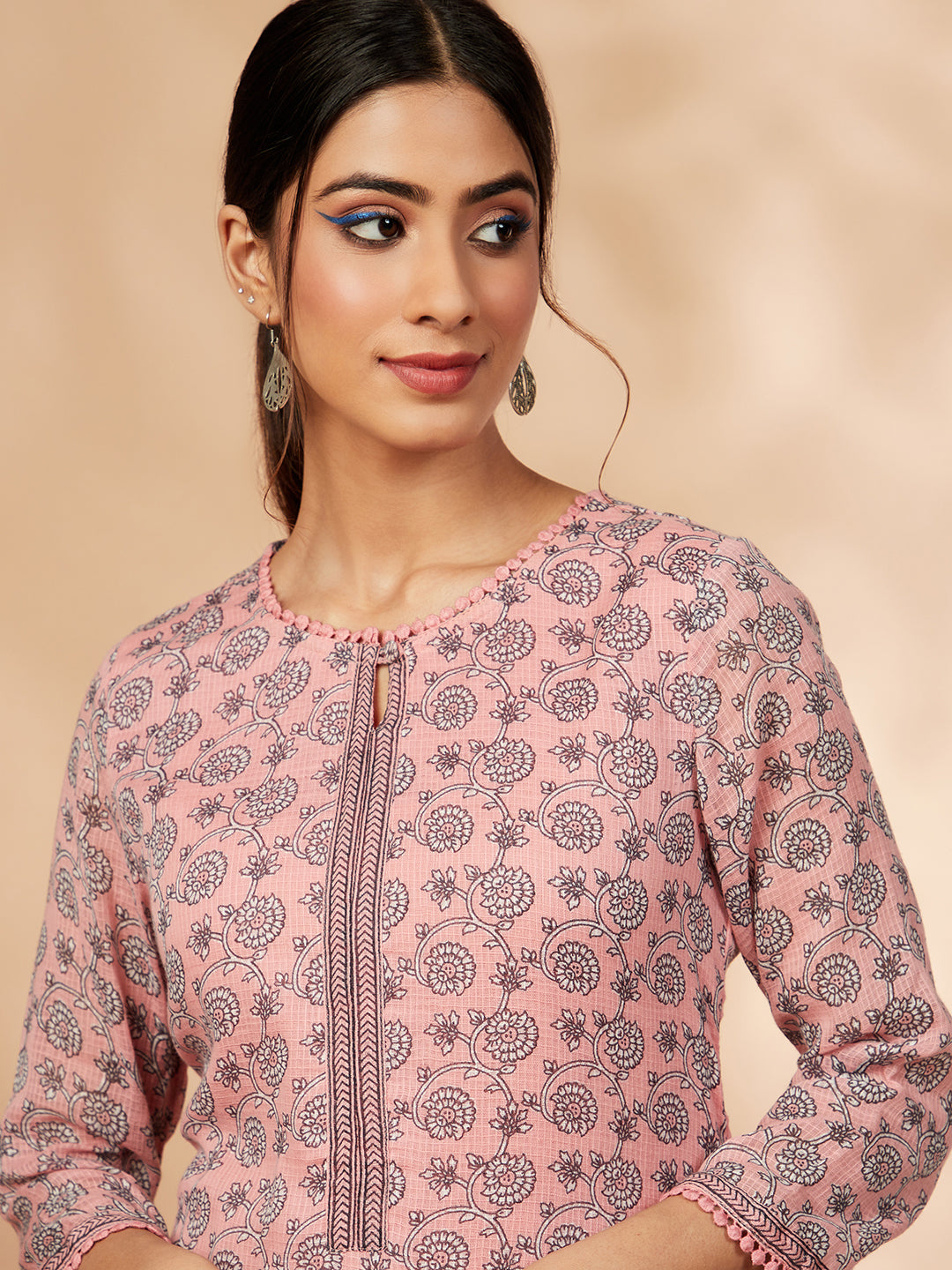 Light Pink Floral Print Straight Kurta