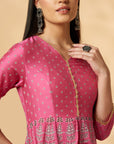 Pink Printed Kalidar Dress
