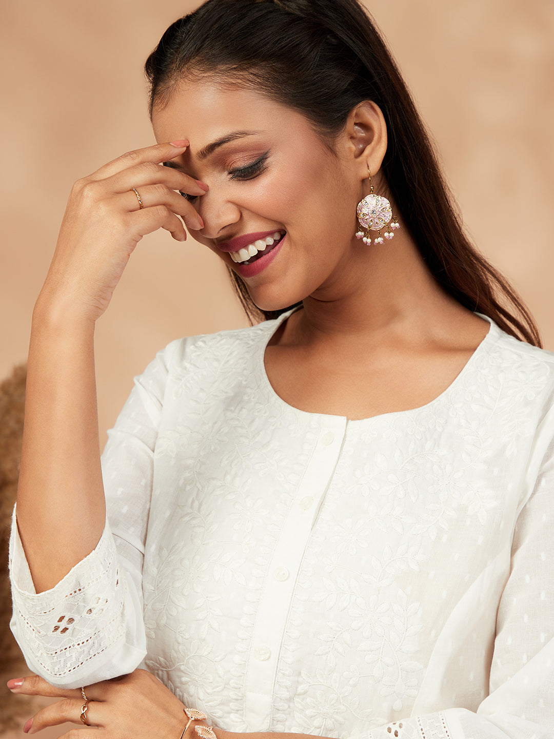 Embellished White Straight Kurta