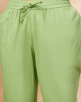 Floral Solid Green Elasticated Waist Straight Pants