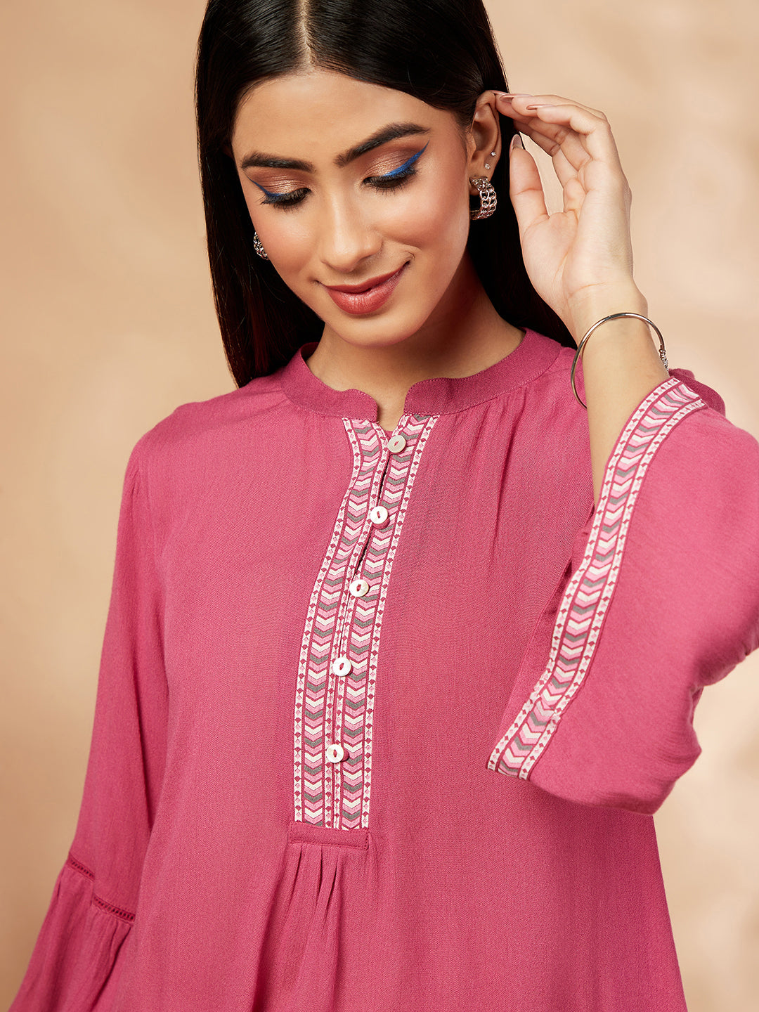 Solid Rose Pink  Gathered Top