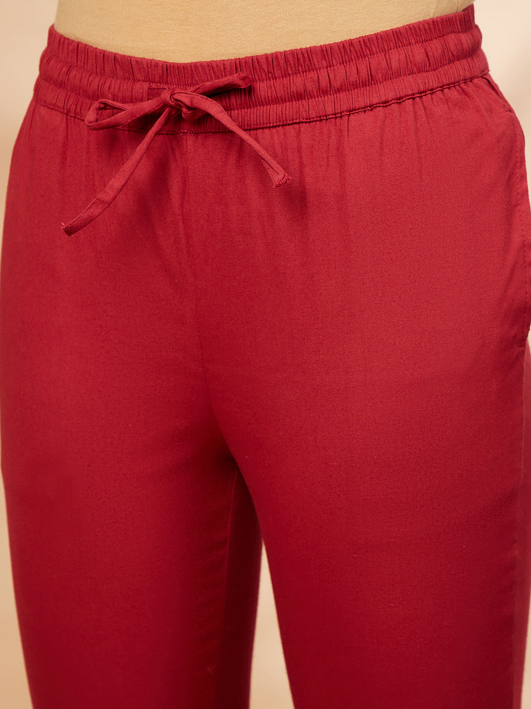 Solid Red Straight Pants