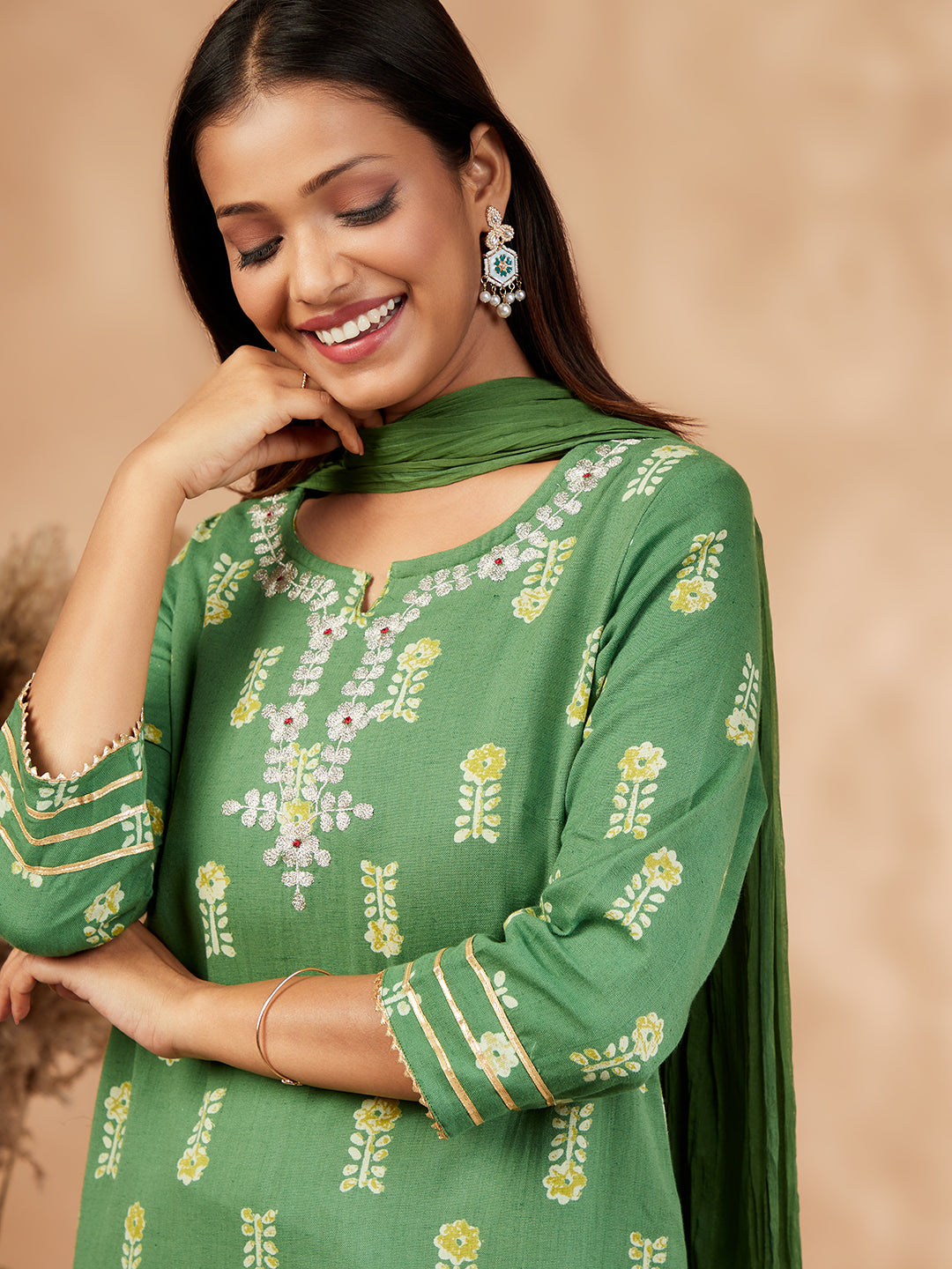 Green Printed Kurta Set