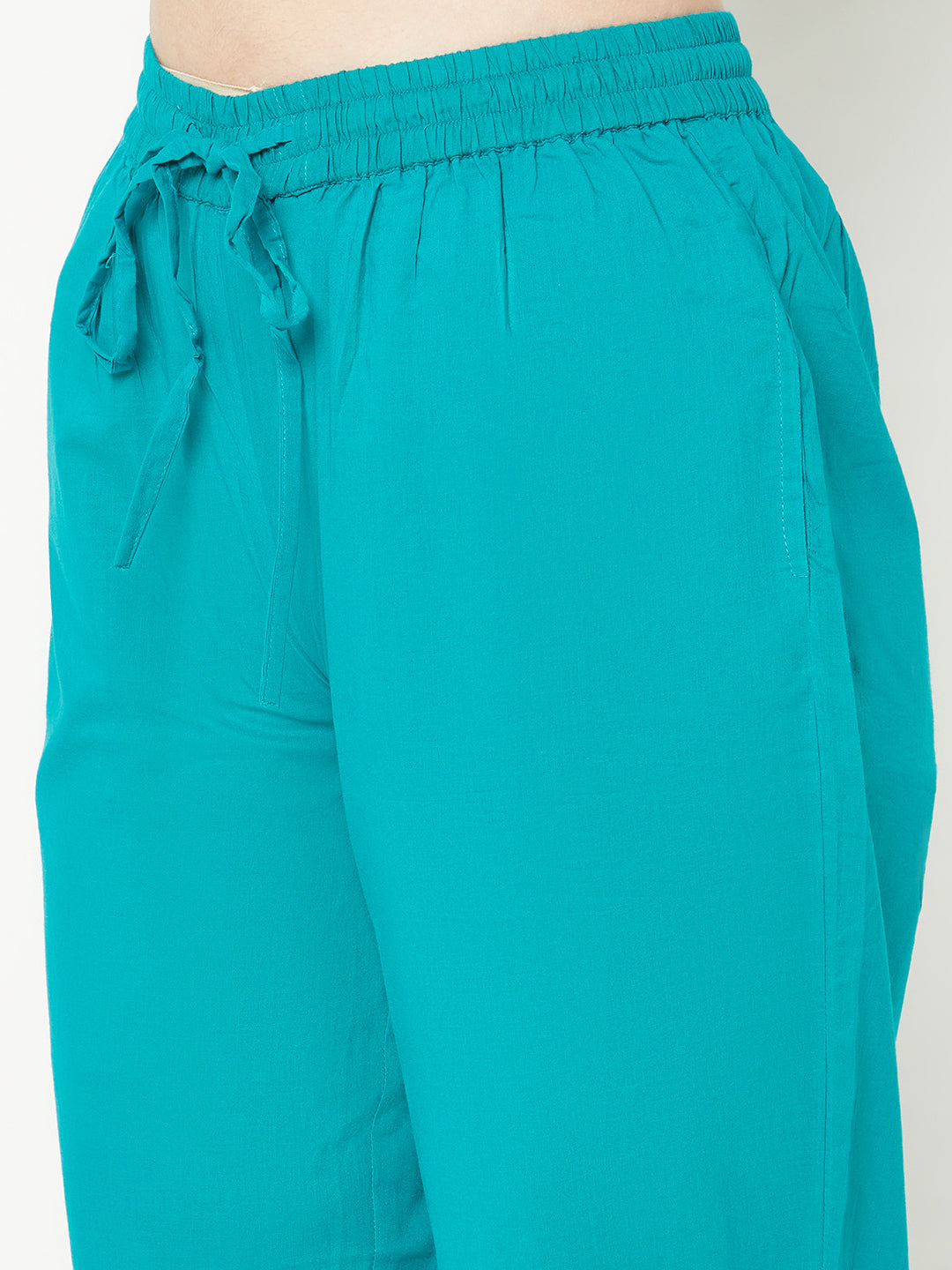 Turquoise Straight Cotton Pants