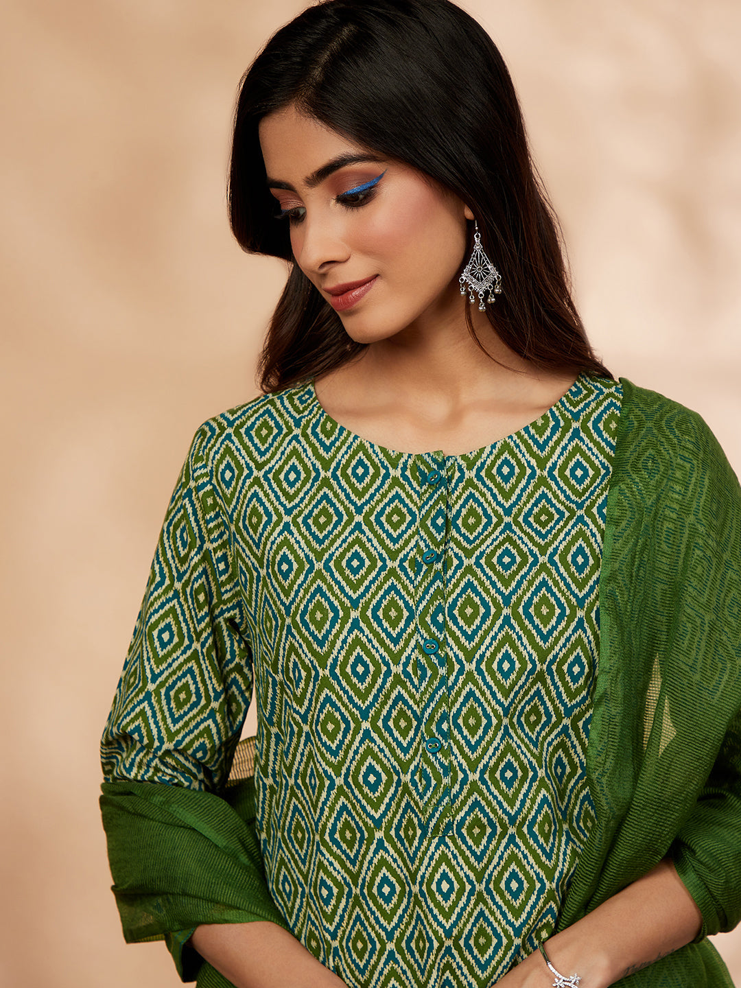 Printed Green Kurta Set