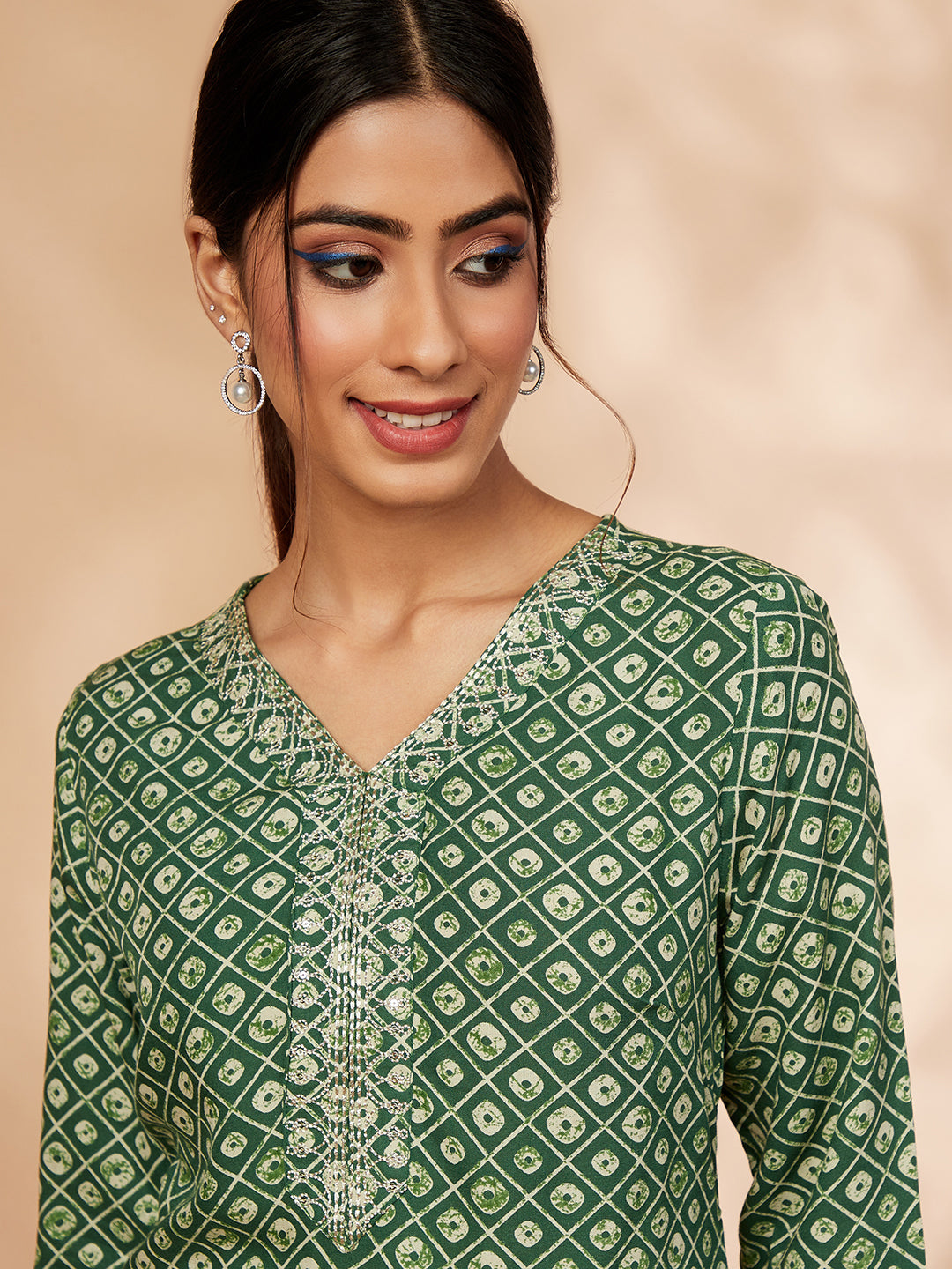 Printed Green A-Line Kurta set