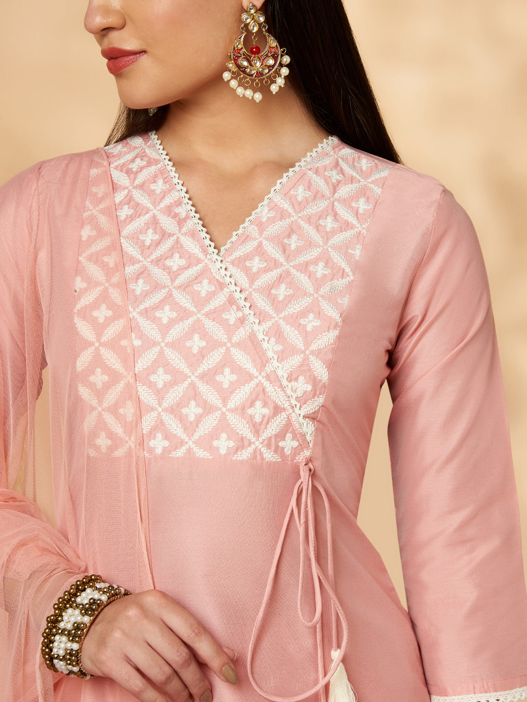 Light Pink Embellished A-Line Kurta Set