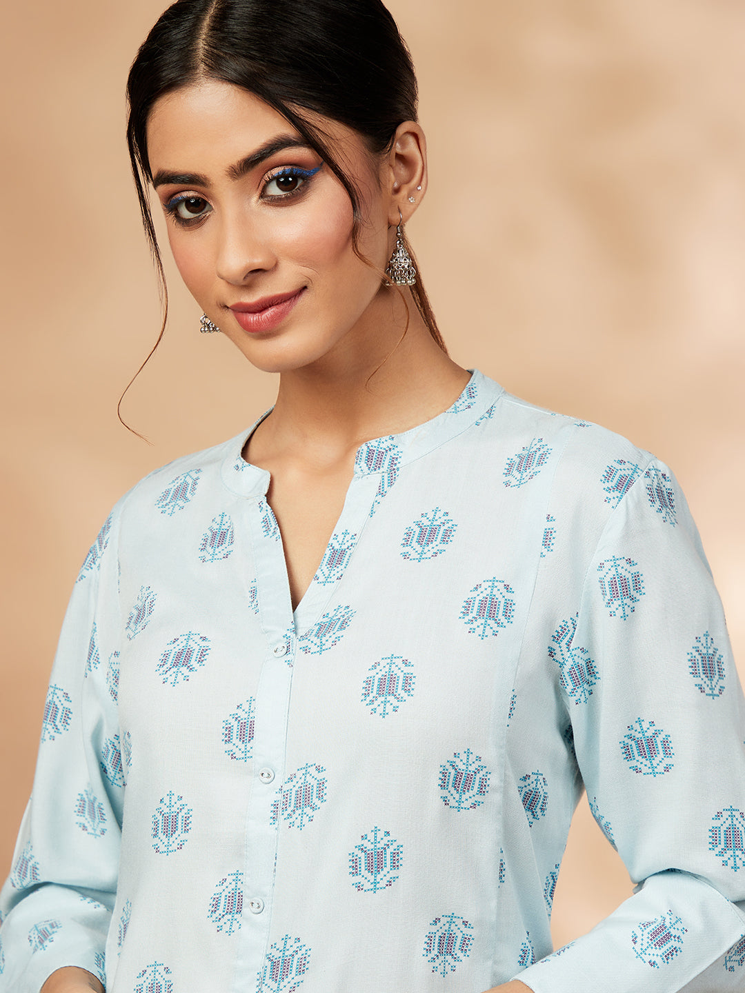 Light Blue Print Straight Kurta