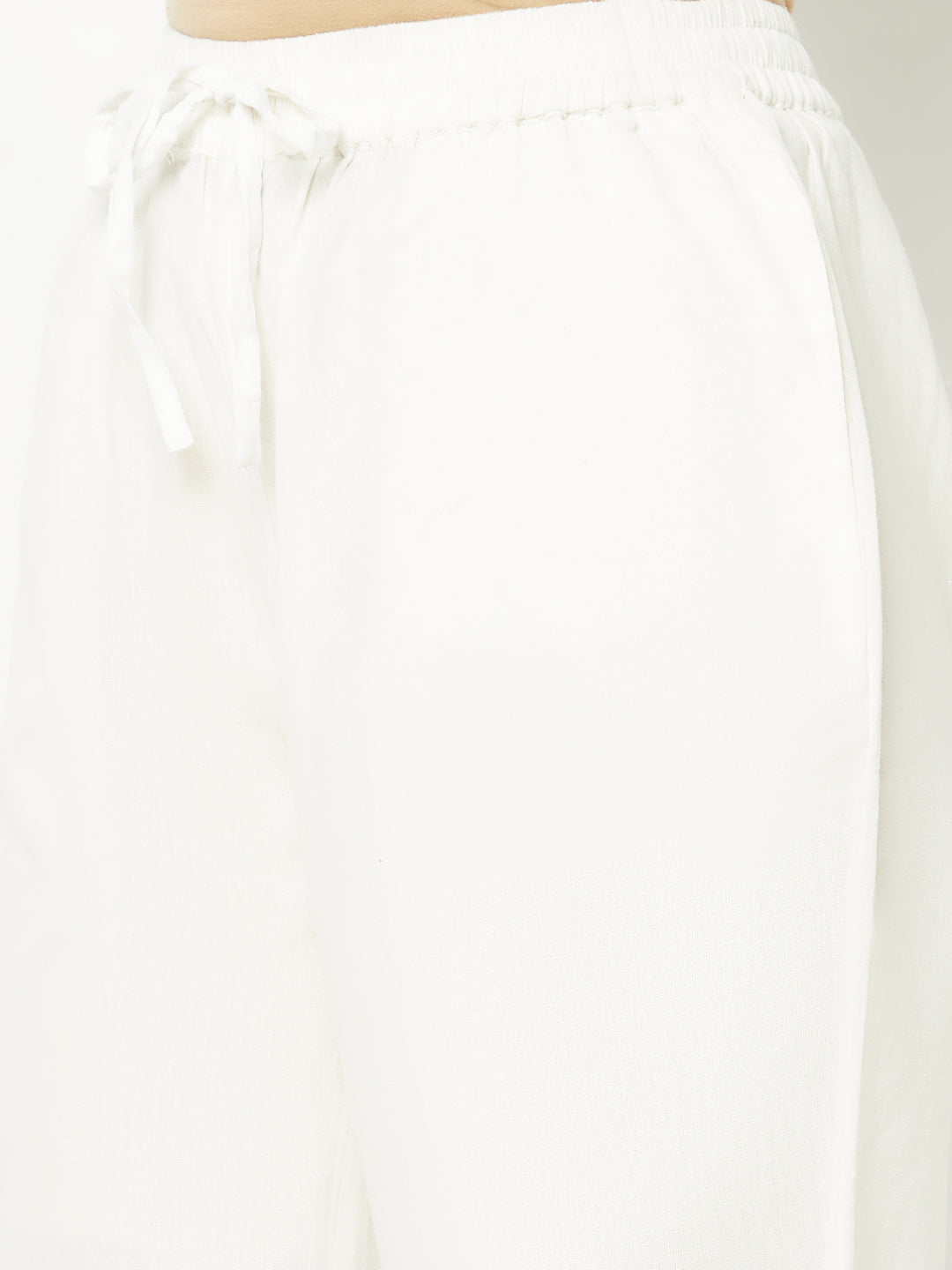 White Straight Trousers With Laced Hem