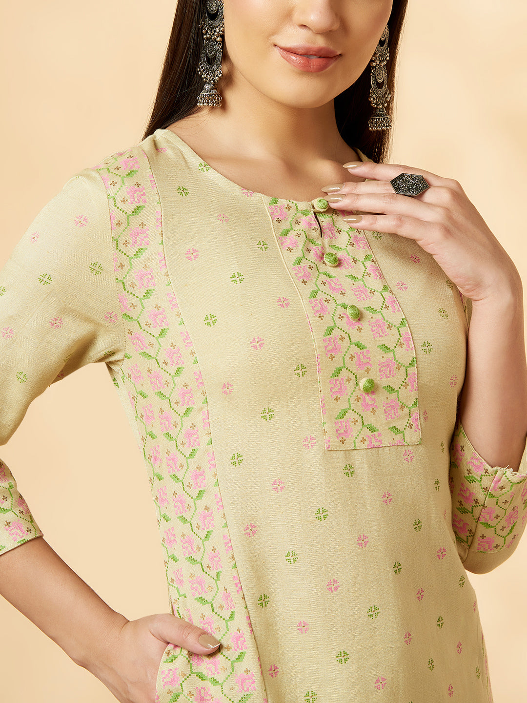 Beige Printed Kurta  Set