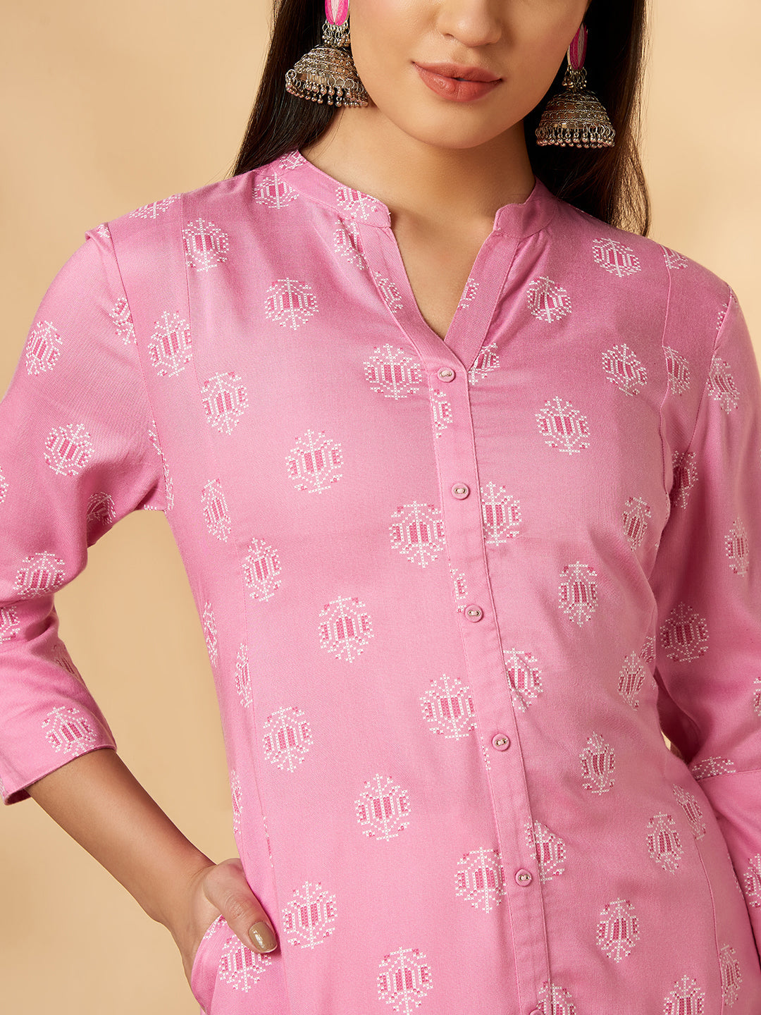 Printed Straight Pink Kurta