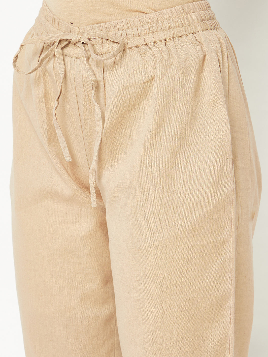 Beige Solid Straight Pants