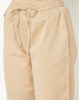 Beige Solid Straight Pants