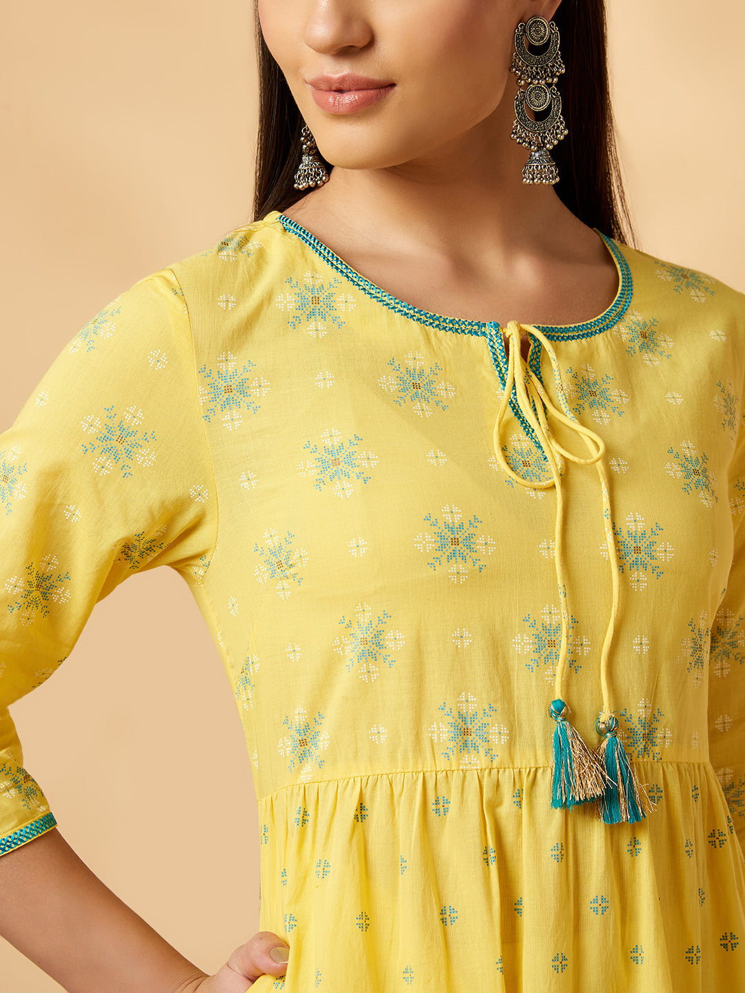 Yellow Printed Tiered Dress