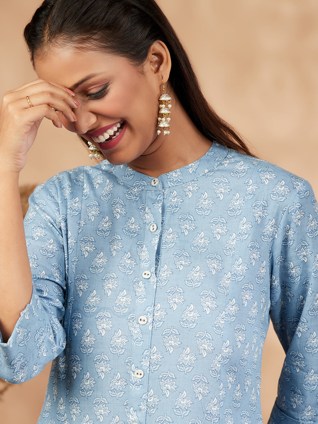 Blue Printed A-Line Kurta Set