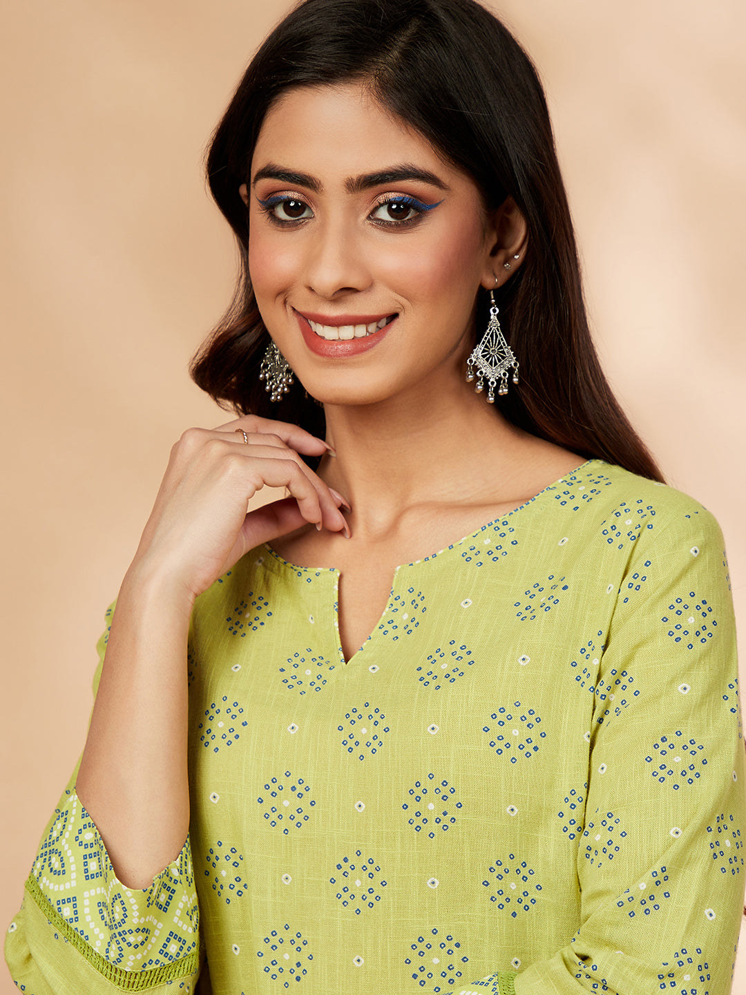 Green Printed Straight Kurta Set