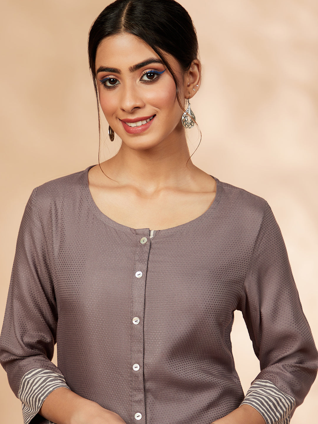 Solid Grey A-Line Kurta