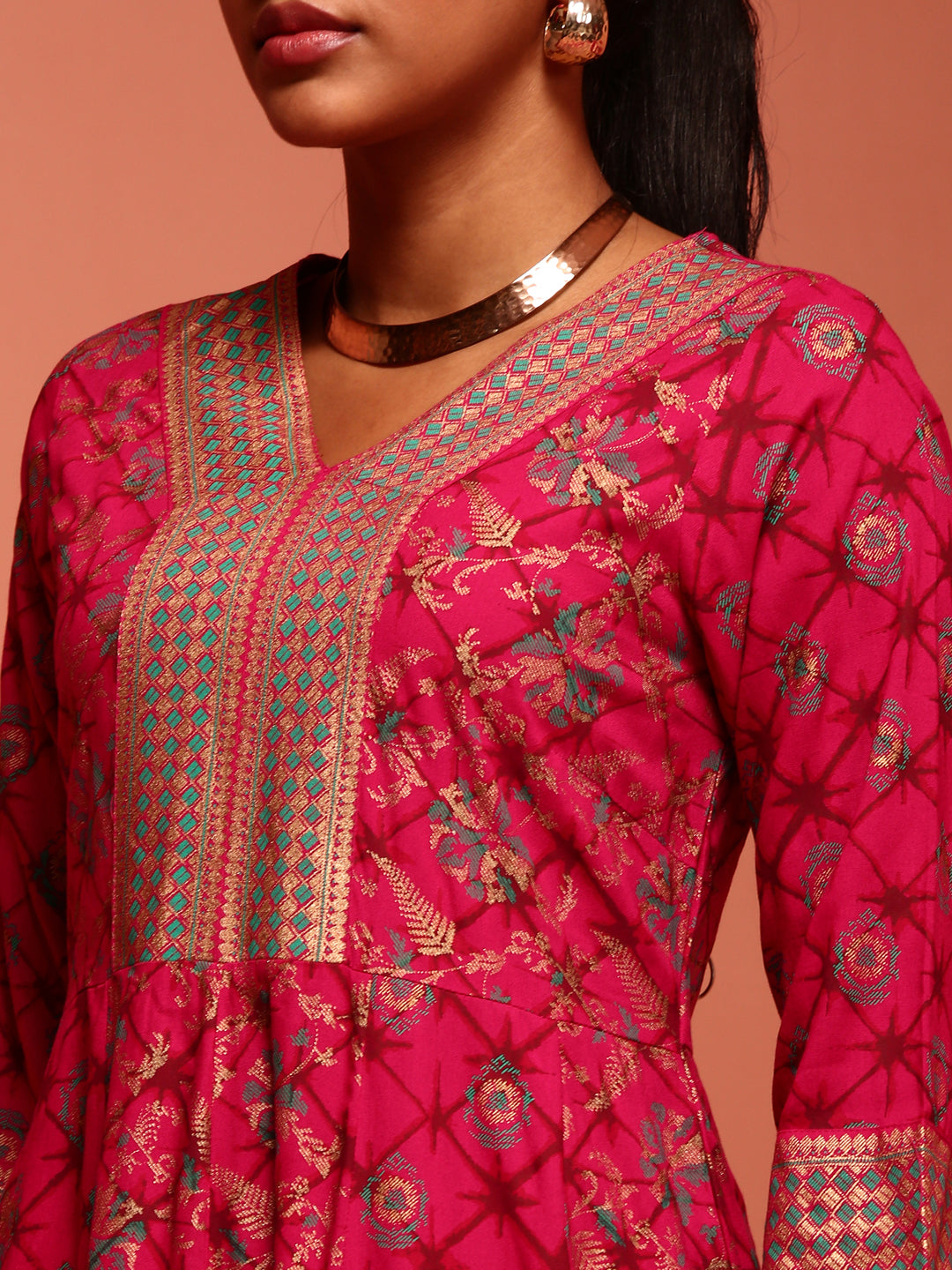 Fuchsia Kalidar Printed Kurta Set