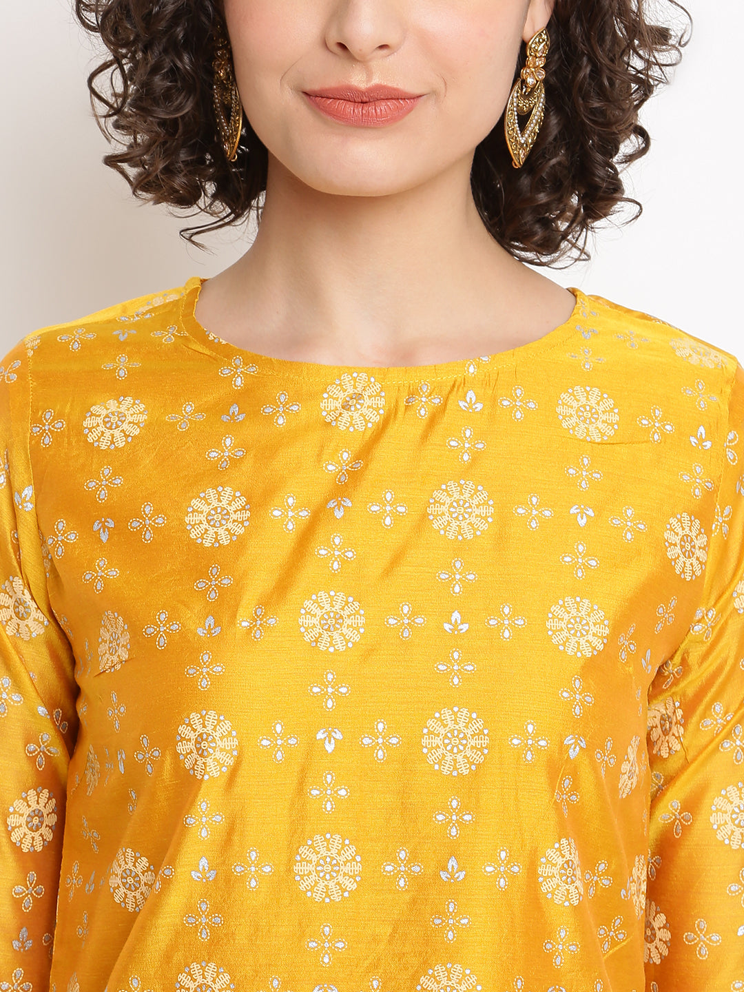 Mustard Yellow Printed Kurta Set