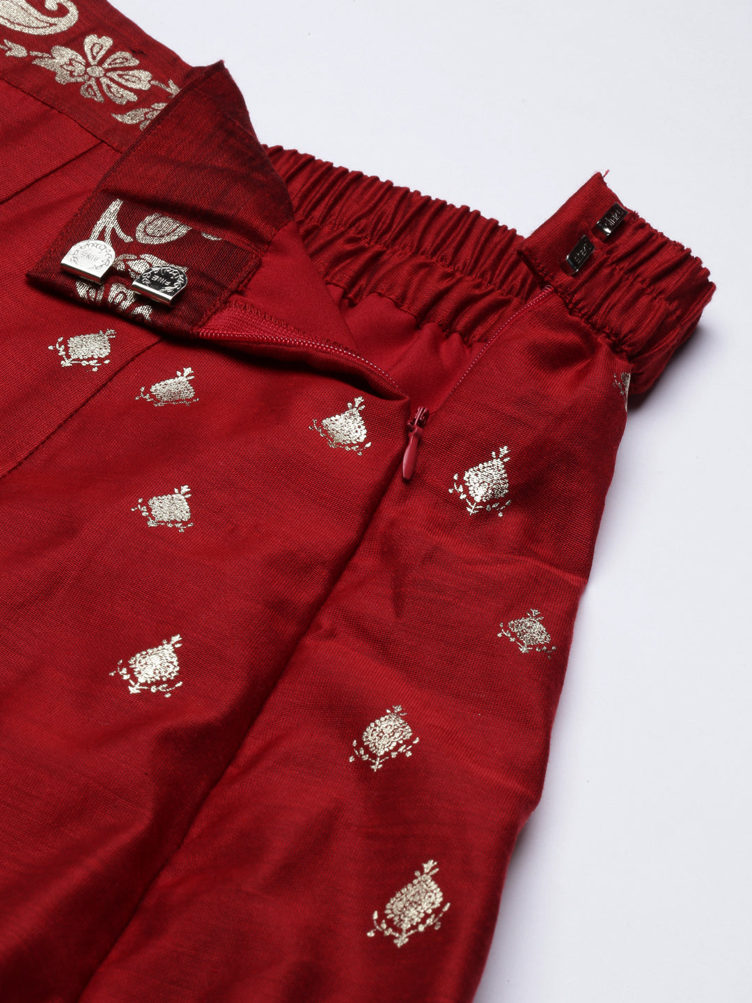 Red Printed Brocade  Skirt